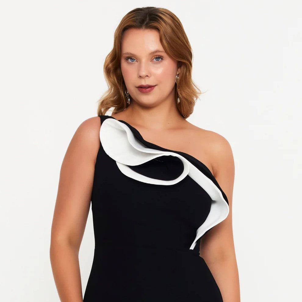 Midi Viscose Column Regular Evening Dress One Shoulder