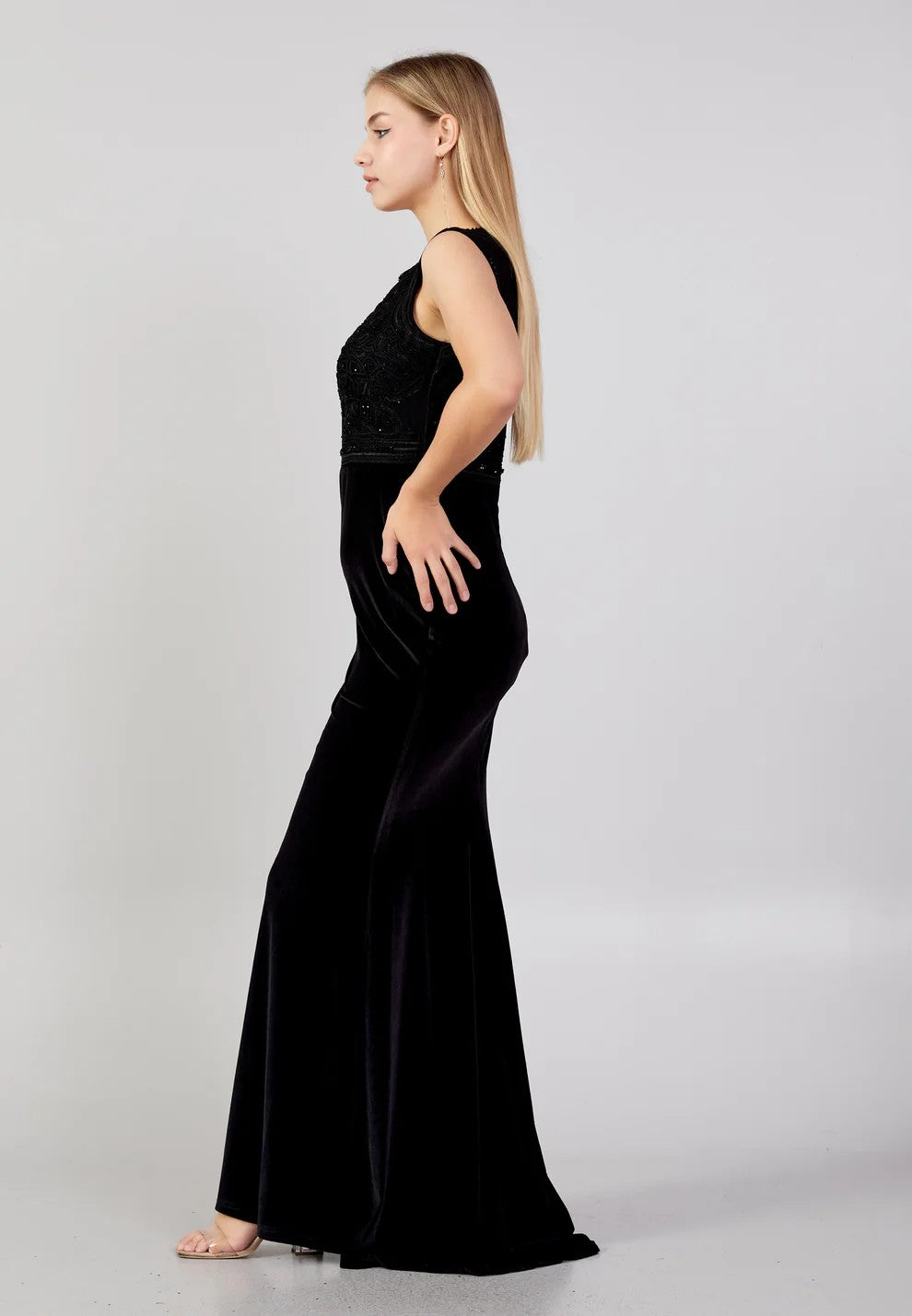 Maxi Velvet Column Plus Size Evening Dress Sleeveless