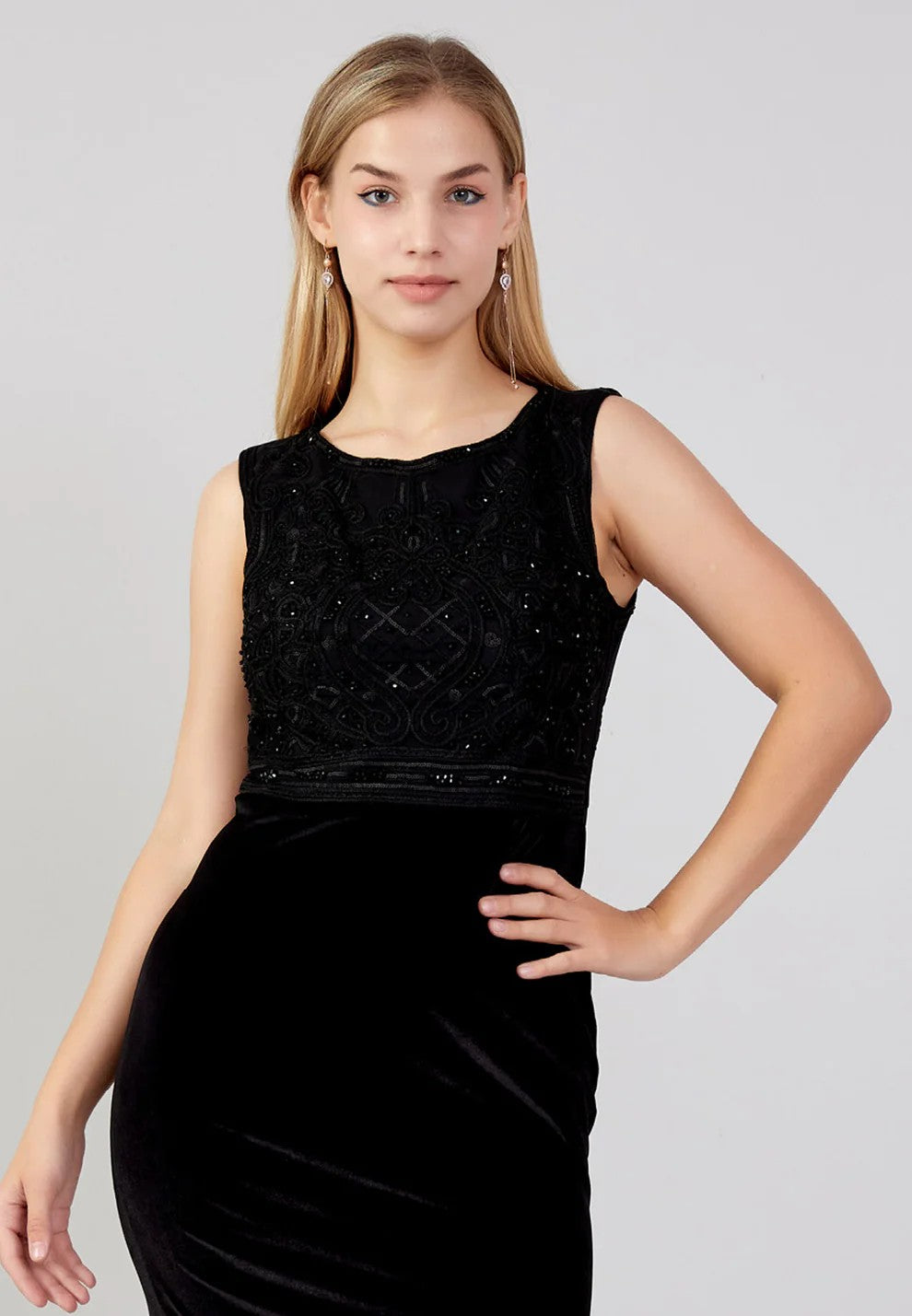 Maxi Velvet Column Plus Size Evening Dress Sleeveless