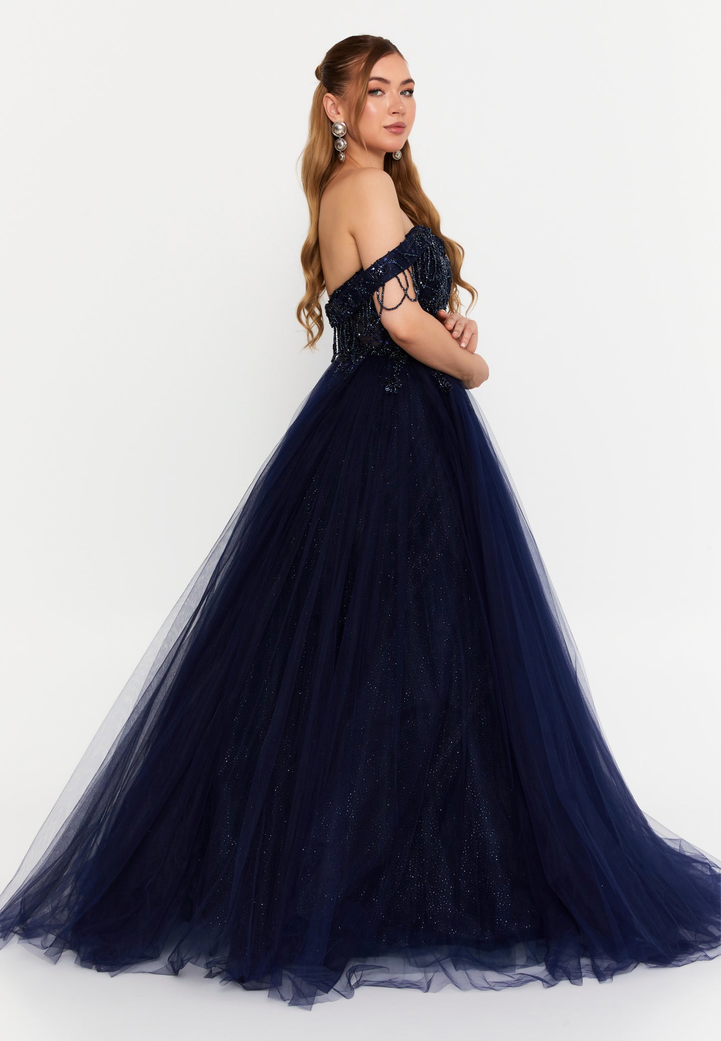 Off Shoulder Maxi Tulle A - Line Regular Prom Dress
