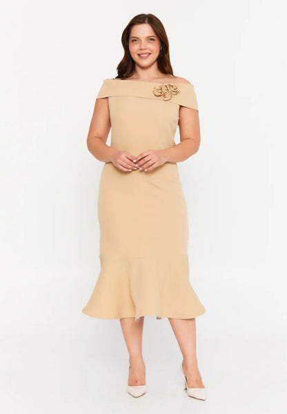 Midi Viscose Column Plus Size Evening Dress Off Shoulder