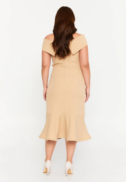 Midi Viscose Column Plus Size Evening Dress Off Shoulder