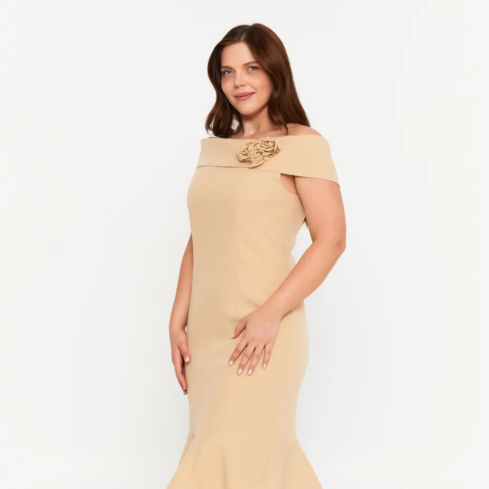 Midi Viscose Column Plus Size Evening Dress Off Shoulder