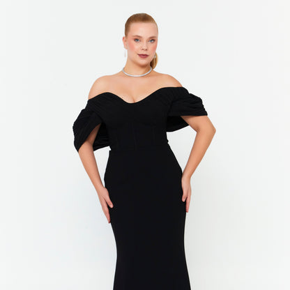 Off Shoulder Maxi Polyester Mermaid Plus Size Evening Dres