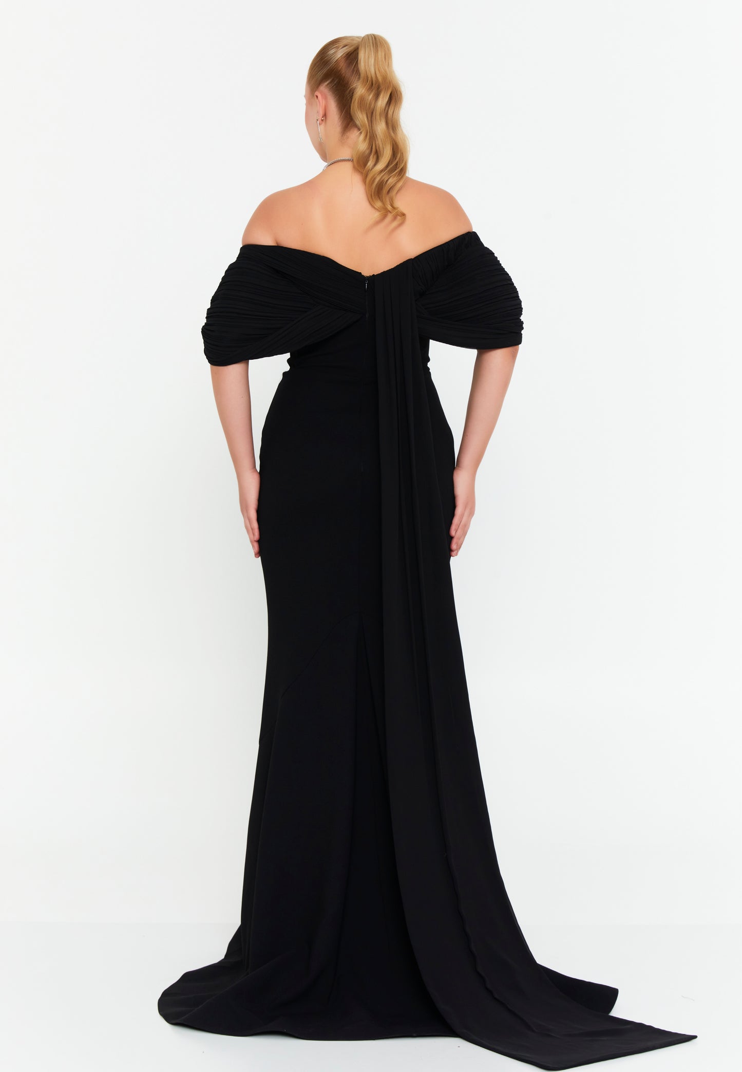 Off Shoulder Maxi Polyester Mermaid Plus Size Evening Dres