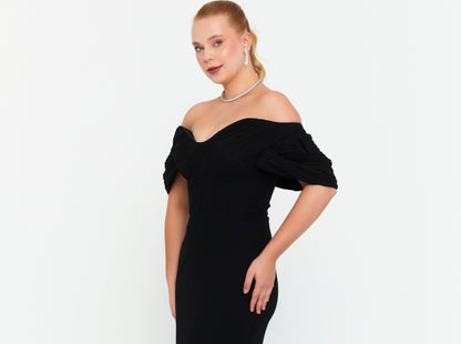 Off Shoulder Maxi Polyester Mermaid Plus Size Evening Dres